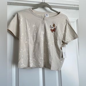 New Girls La Luna Large Beige Off White Tie Dye Graphic Butterfly Shirt Top